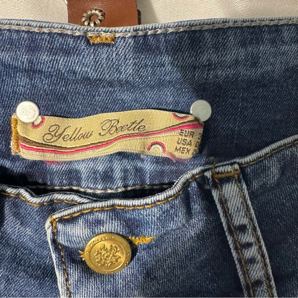 Yellow Beetle Denim Shorts w/ Striped Suspenders | Size 29 Y2K Retro Streetwear - Picture 3 of 11
